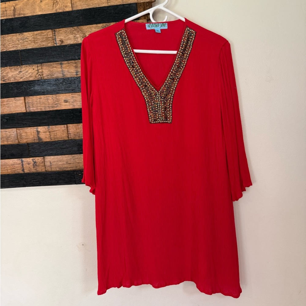 Dina Be Red Mini Dress with Gold Accents